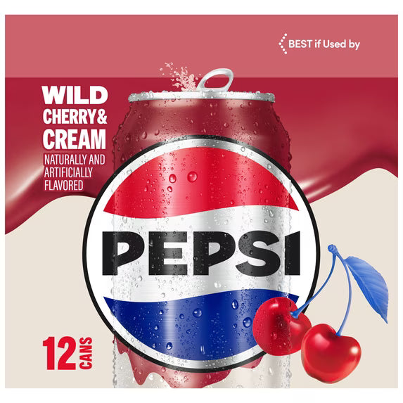 Pepsi Wild Cherry & Cream Soda – 12 fl oz Cans, 12 Pack