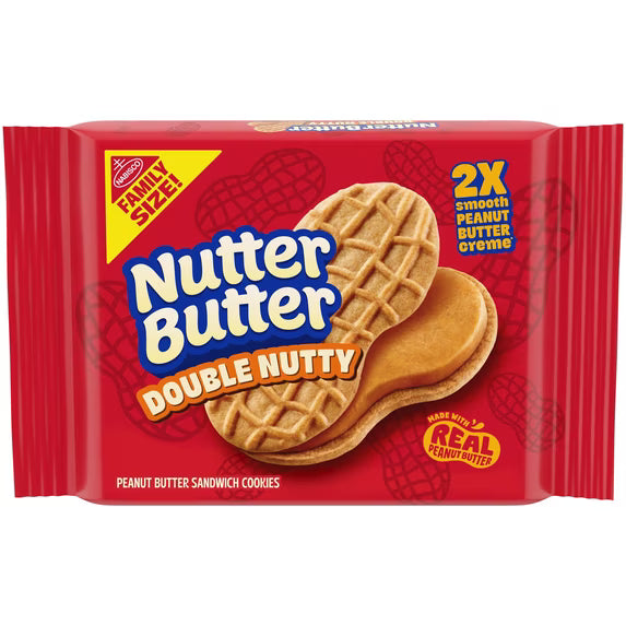 NUTTER BUTTER Double Nutty Peanut Butter Sandwich Cookies – Family Size, 15.27 oz