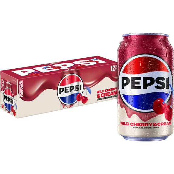 Pepsi Wild Cherry & Cream Soda – 12 fl oz Cans, 12 Pack