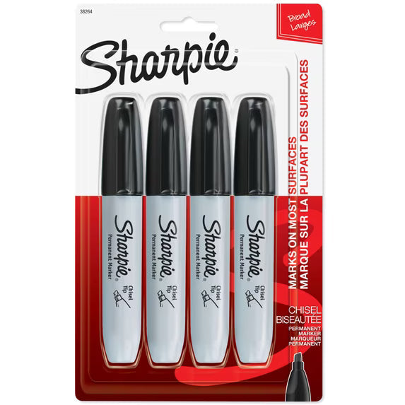 Sharpie Permanent Markers – Chisel Tip – Black – 4 Count