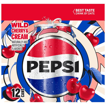 Pepsi Wild Cherry & Cream Soda – 12 fl oz Cans, 12 Pack