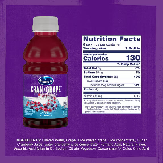 Ocean Spray Cran-Grape Cranberry Grape Juice Drinks – 6 Pack – 10 fl oz Bottles