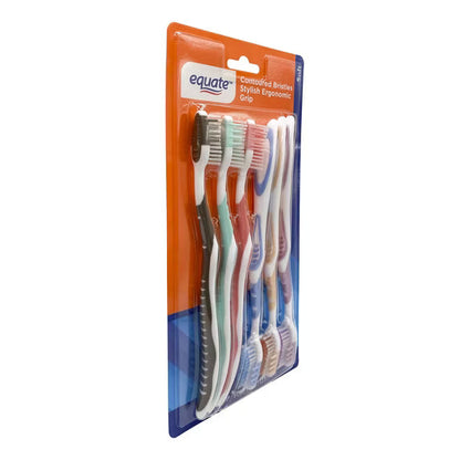 Equate Manual Toothbrushes Soft Bristles, 6 Count – Contoured Bristles & Ergonomic Grip