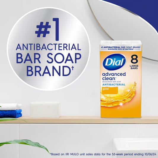 Dial Gold Antibacterial Deodorant Bar Soap – Advanced Clean, 4 oz, 8 Bars