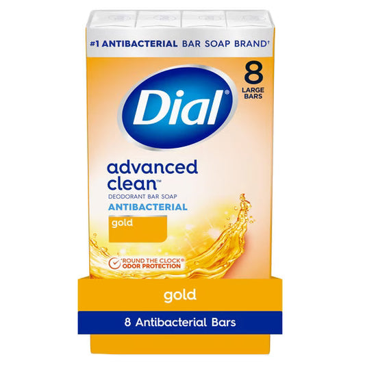 Dial Gold Antibacterial Deodorant Bar Soap – Advanced Clean, 4 oz, 8 Bars
