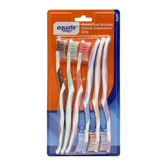 Equate Manual Toothbrushes Soft Bristles, 6 Count – Contoured Bristles & Ergonomic Grip