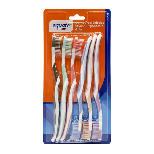Equate Manual Toothbrushes Soft Bristles, 6 Count – Contoured Bristles & Ergonomic Grip