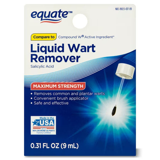 Equate Maximum Strength Liquid Wart Remover, 0.31 fl oz (9 mL) – 17% Salicylic Acid with Brush Applicator