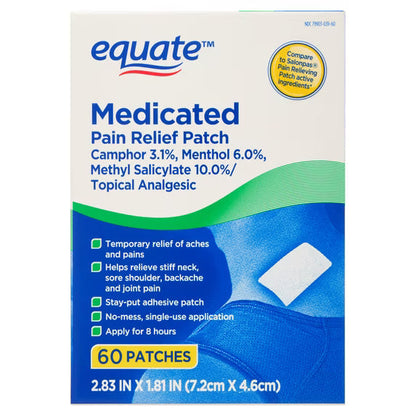 Equate Medicated Pain Relief Patch, 60 Count – Temporary Relief for Minor Muscle & Joint Aches and Pains