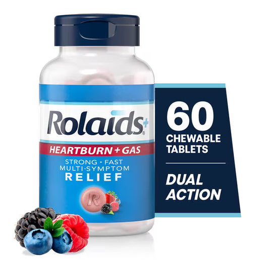 Rolaids Heartburn + Gas Chewable Antacid – Assorted Berry – 60 Count