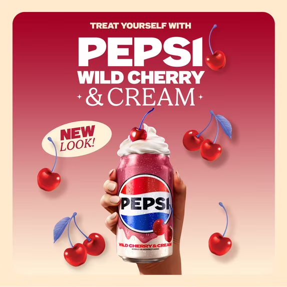 Pepsi Wild Cherry & Cream Soda – 12 fl oz Cans, 12 Pack