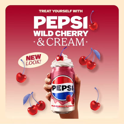 Pepsi Wild Cherry & Cream Soda – 12 fl oz Cans, 12 Pack
