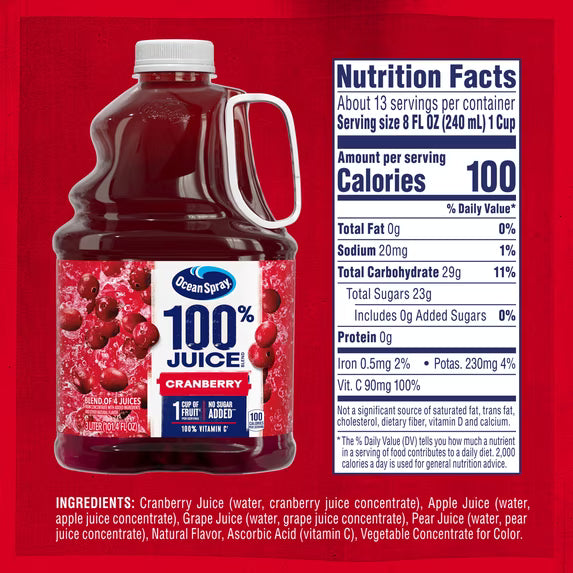Ocean Spray 100% Juice Cranberry Juice Blend – 101.4 fl oz Bottle